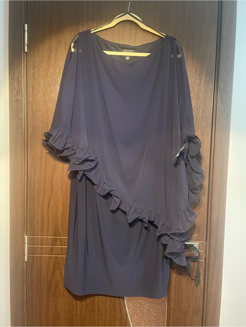 Xscape One-Shoulder Navy Ruffle Dress